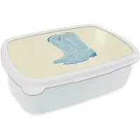 MuchoWow Broodtrommel Wit - Lunchbox Illustratie - Cowboylaarzen - Patroon - Brooddoos 18x12x6 cm - Brood lunch box - Broodtrommels voor kinderen en volwassenen