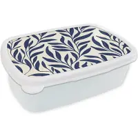 MuchoWow Broodtrommel Wit - Lunchbox Bladeren - Klimop - Donkerblauw - Brooddoos 18x12x6 cm - Brood lunch box - Broodtrommels voor kinderen en volwassenen