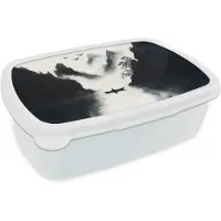 MuchoWow Broodtrommel Wit - Lunchbox Roeiboot - Mistig - Bergen - Vogels - Brooddoos 18x12x6 cm - Brood lunch box - Broodtrommels voor kinderen en volwassenen