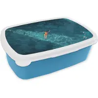 MuchoWow Broodtrommel Blauw - Lunchbox Vrouw - Water - Bikini - Oranje - Brooddoos 18x12x6 cm - Brood lunch box - Broodtrommels voor kinderen en volwassenen