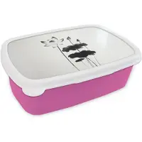 MuchoWow Broodtrommel Roze - Lunchbox Bladeren - Zwart - Lotusbloem - Minimalitisch - Brooddoos 18x12x6 cm - Brood lunch box - Broodtrommels voor kinderen en volwassenen