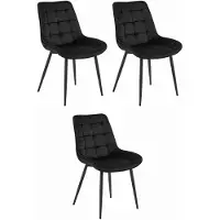 Leobert Set van 3 Eetkamerstoelen BERA - Zwart fluweel - Zwarte metalen poten - Luxe design