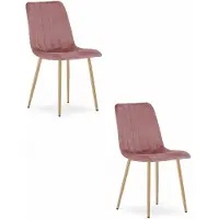 Leobert Set van 2 Eetkamerstoelen LAVA - Donkerroze - Houtlook Metalen Poten - Velvet Bekleding - Industriële Stijl, Max. 110 kg, Ergonomisch Design, Comfortabele Zitting