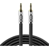 Drivv. Premium AUX Kabel 3.5 mm - Nylon Audio Kabel - Goud Geplateerd - Male to Male - Zilver - 5 meter