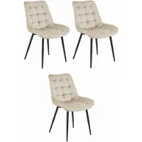 Leobert Set van 3 Eetkamerstoelen BERA - Beige fluweel - Zwarte metalen poten - Luxe design