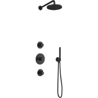 Hotbath Cobber IBS20 Inbouw Doucheset - Staafhanddouche - 20cm Hoofddouche - Wandarm - Glijstang - Gepolijst Zwart Pvd - Messing - Kranen, - Kranen, Douchekranen, Douchesets, Inbouw douchesets