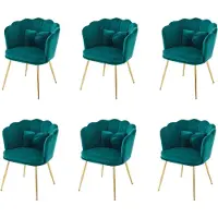 Merax Fluwelen Stoelen Set van 6 – Groen – Eetkamerstoelen met Bloemen Vorm Rugleuning en Gouden Poten