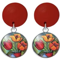 Charme Bijoux Clip oorbellen- Tulp- Rood- Hout- lang- Geen gaatje-