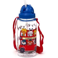 Puckator Drinkfles/Waterfles Kind - London City Bus Cartoon Adoramals - Flip Straw - Ecozen - 450ml