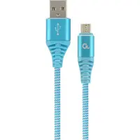 Cablexpert Premium micro-USB laad- & datakabel 'katoen', 1 m, turquoise/wit