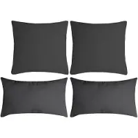 Stof Textile sierkussen Nelson - set 4x - donkergrijs - 2 formaten - bank kussens - polyester