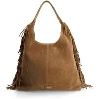 Manfield Cognac suède schoudertas met franjes | Maat Onesize