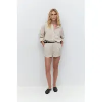 Gina Tricot Korte regular fit linnen broek met bandplooien