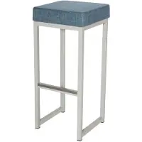 HorecaTraders Barkruk Kubo Bar | Staal/Linnen | Blauw/Wit | 2 stuks