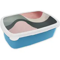 MuchoWow Broodtrommel Blauw - Lunchbox Abstract - Golven - Sierlijk - Roze - Brooddoos 18x12x6 cm - Brood lunch box - Broodtrommels voor kinderen en volwassenen