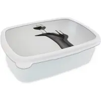 MuchoWow Broodtrommel Wit - Lunchbox Hak - Wijn - Minimalistisch - Zwart - Brooddoos 18x12x6 cm - Brood lunch box - Broodtrommels voor kinderen en volwassenen