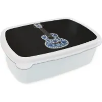 MuchoWow Broodtrommel Wit - Lunchbox Ukelele - Delfts - Blauw - Muziek - Brooddoos 18x12x6 cm - Brood lunch box - Broodtrommels voor kinderen en volwassenen