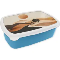 MuchoWow Broodtrommel Blauw - Lunchbox Zon - Heuvels - Boom - Abstract - Brooddoos 18x12x6 cm - Brood lunch box - Broodtrommels voor kinderen en volwassenen