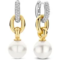 Ti sento Dames Oorbellen - 925 zilver - Parel met geel verguld - 78016YP