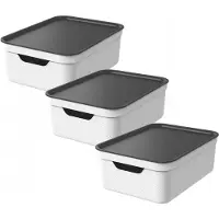 Rotho Jive opbergboxen set van 3 Opbergdozen 10 L met Deksel, Kunststof (PP Gerecycled), Wit /Antraciet, 3 x 10 L, 36,5X26,5X13CM