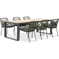 LUX outdoor living Atlanta/Seville olijfgroen dining tuinset | 6 personen | teakhout + touw | 218cm