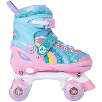 Möve Rolschaatsen - Quad Rainbow adjustable S 30-33 - wit roze blauw - lichtgevende wielen - verstelbaar maat 30 tot 33