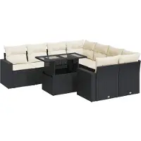 vidaXL 9-delige Loungeset met kussens poly rattan zwart