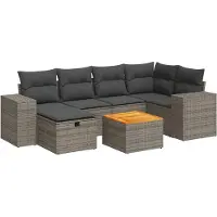 vidaXL 7-delige tuinmeubelset met kussens, grijs, polyrotan