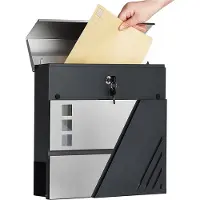 Songmics Hoppa! Wand Brievenbus, 48,5 X 41,79 X 15,8 Cm, Rvs, Zilver/antraciet