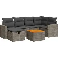 vidaXL 7-delige tuinmeubelset met kussens, grijs, polyrotan