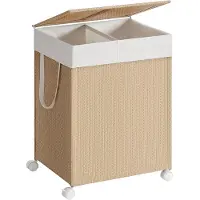 Mazazu - Wasmand - 2 Compartimenten - Met Wielen - Beige - ‎46.5x37.5x65