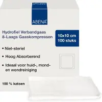 Abena Gaaskompres - 100 Stuks - Hydrofiel Verbandgaas - 8-Laags Gaaskompressen - 100% Katoen - 10 cm x 10 cm