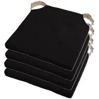 Stof Textile stoelkussen DUO - 4x - zwart - 38 x 38 x 4 cm - klittenband sluiting - zitkussens - binnen/buiten