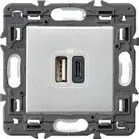 Legrand Afsluiter 2XUSB Type A+C Compleet Toestel Alu Met Schroef - 741332