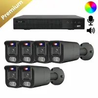 Dutch Security Systems 6x Beveiligingscamera set - Bedraad - Sony Bullet Premium 4K - Dual Light - Two-Way Audio - Zwart -