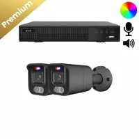 Dutch Security Systems 2x Beveiligingscamera set - Bedraad - Sony Bullet Premium 4K - Dual Light - Two-Way Audio - Zwart -