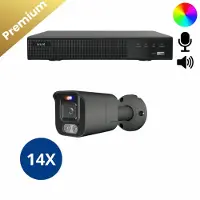 Dutch Security Systems 14x Beveiligingscamera set - Bedraad - Sony Bullet Premium 4K - Dual Light - Two-Way Audio - Zwart -