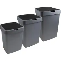 Sunware Delta - Prullenbak set - Set van 3 - Draaideksel - 10 L, 25 L & 50 L - Grijs - Kunststof - Afvalbak