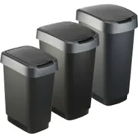 Rotho - Twist - Prullenbak set - Set van 3 - Swingdeksel - 10 L, 25 L & 50 L - Zilver - Polypropyleen - Afvalbak