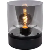 Atmooz Glaz Tafellamp – Ø25 cm – Rookgrijs Glas – Zwarte Eikenhouten Voet – E27 – Sfeerlamp