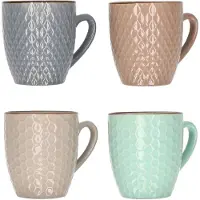 Excellent houseware Stoneware koffiekopjes - set van 12x - gekleurd - 200 ml - luxe - bekers - koffiebekers
