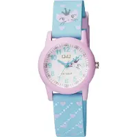 Q&Q VR99J007Y - Horloge - Polshorloge - Sport - Analoog - Kinderen - Unisex - Plastic band - Rond - Kunststof - Cijfers - Sreepjes - Roze - LichtBlauw - Wit - 10 ATM
