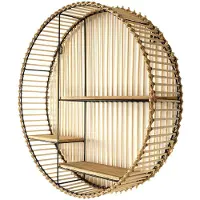 Home Deco Factory Wandplank/wandrek Ibiza - rond - naturel - Boho stijl - 3 plankjes - 53 x 12 cm