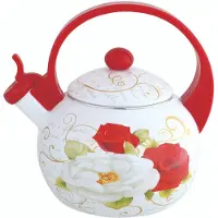 KINGHOFF 1910 - Fluitketel - Emaille staal - Rood/wit/rose – 2 liter