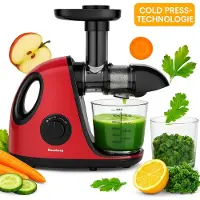 Klausberg Slow Juicer KB-7865 met pulpreservoir – 150W | Stille Juicer voor Groente, Fruit & Kruiden – BPA-vrij – Kersenrood - 700ml