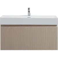 Guido Gusto Badkamermeubel Yuki 100cm mat beige inclusief wastafel robuust glans wit met kraangat