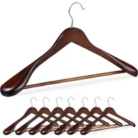 Relaxdays houten kledinghangers - set van 8 - brede schouders - 45 cm breed - bruin