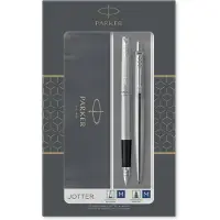 Parker Jotter duo geschenkset met balpen en vulpen | roestvrij staal met chromen afwerking | inktnavulling en inktpatronen met blauwe inkt | geschenkverpakking
