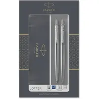 Parker Jotter duo geschenkset balpen en vulpotlood (0.5mm) - blauwe inkt - roestvrij staal met chromen afwerking