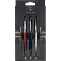 Parker Jotter London Trio Discovery-geschenkset met pennen en potlood: balpen (Koningsblauw), gelpen (Rood Kensington) en vulpotlood (roestvrij staal)